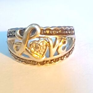 Sterling Silver 925 Black-White Diamond Love Heart Ring Size 7.5